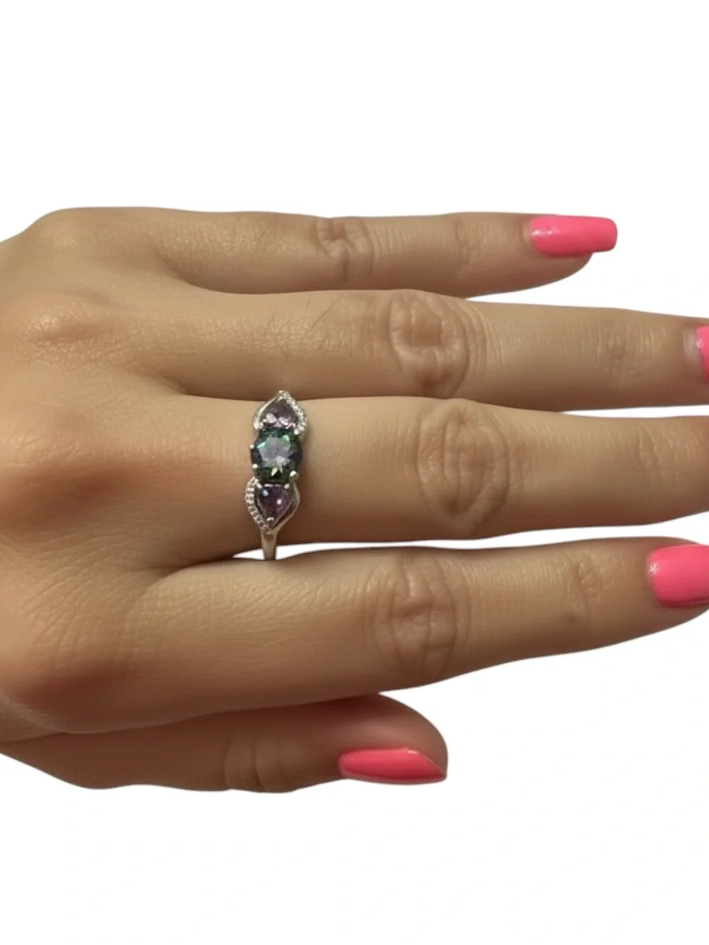 Mystic Topaz and Purple Accent Sterling Silver Ring